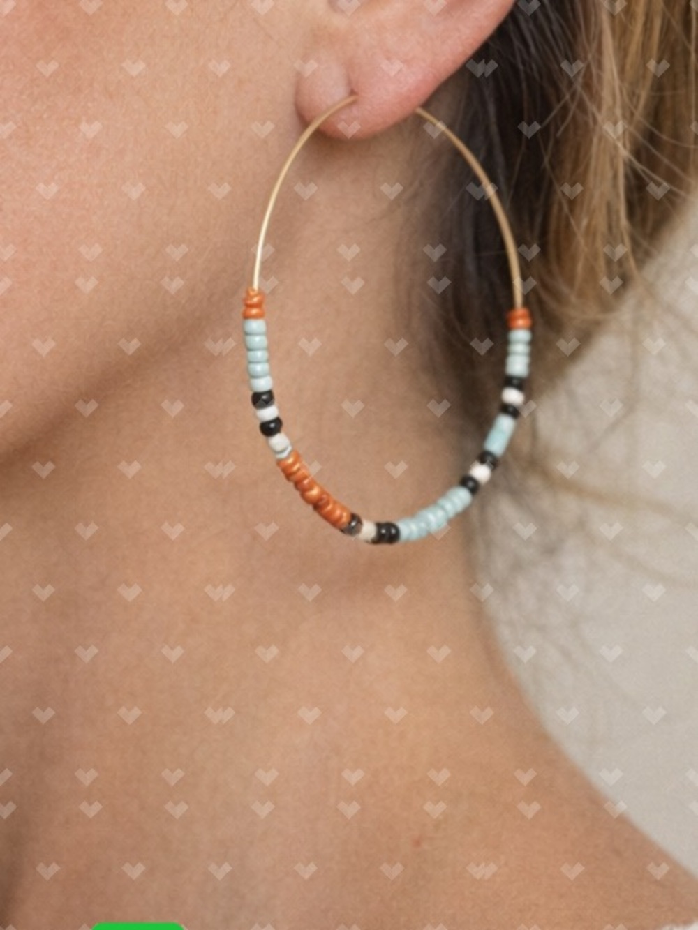 Plunder Gold Hoop Earrings with Orange, Black & Cream Beads